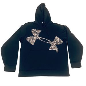 Under Armour Adult Medium Loose Fit Hoodie Sweatshirt Black Camo Logo